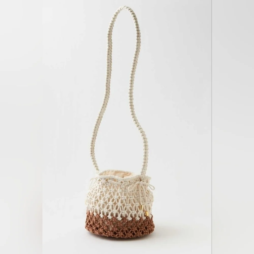 Aerie Mini Crochet Rope Bucket Bag Crossbody Purse Boho Braided NWT